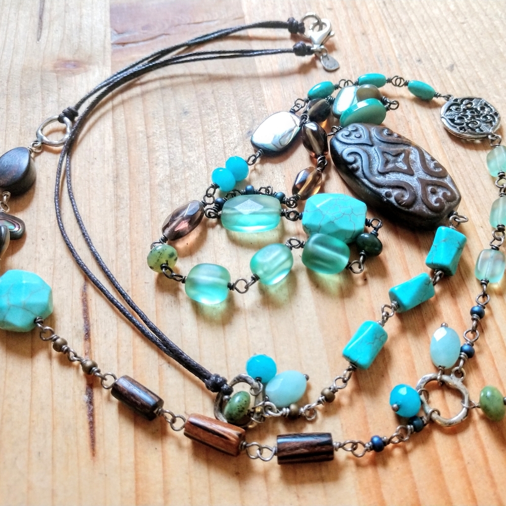 Silpada long necklace turquoise glass stones